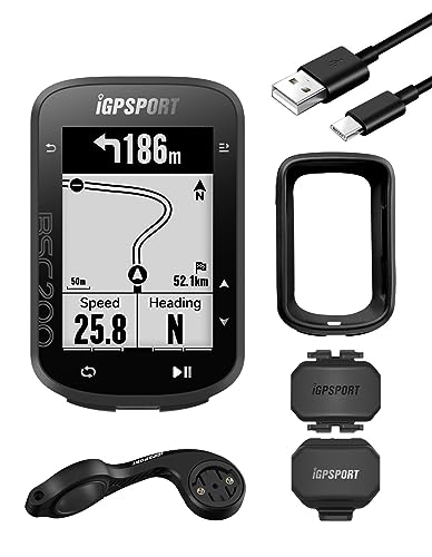 Lot Complet iGPSPORT BSC200 GPS Compteur Velo GPS Velo 30h Autonomie de Batterie Navigation Écran de 2,5'' Soutien BLE5.0 & Ant+，IPX7