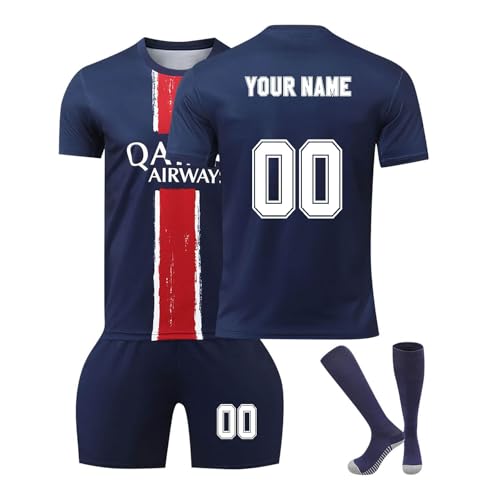 Personnalisé Maillot de Foot avec Nom Numéro de L'équipe Football Tee Shirt Short avec Chaussette Ensemble pour Enfant et Adulte