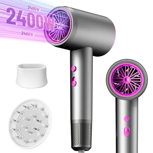 Sèche Cheveux, 2400W Séchoir Cheveux, Séchage Rapide, Seche cheveux Ionique, Protection contre la surchauffe, 3 Températures/2 Vitesses, Diffuseur cheveux bouclés