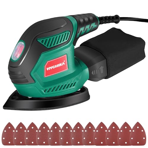 HYCHIKA Ponceuse Excentrique, 200W 14000RPM Ponceuses électriques avec 12pcs Papier de Verre& Collecte de Poussière, Idéale pour Angles et Bords, Métal et Bois
