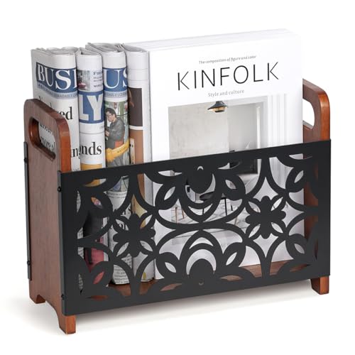 QILICZ Porte-revues - En bois - Support debout - Étagère à magazines - Panier de rangement robuste et durable pour le bureau et la maison - 33 x 24 x 13 cm