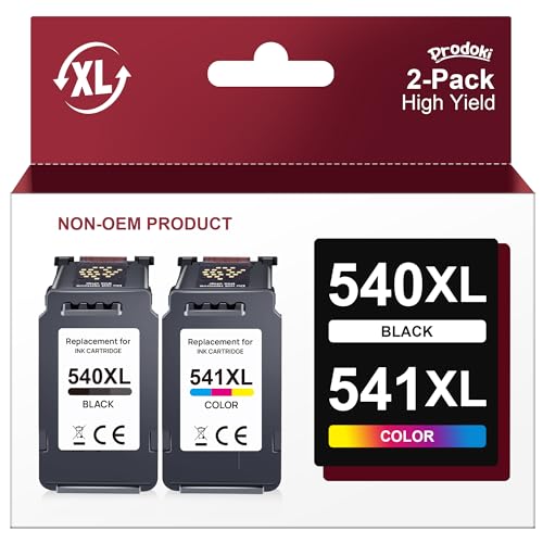 Prodoki PG-540XL CL-541XL Remplacement pour Cartouche Canon 540 et 541 XL Encre Compatibles pour PIXMA MG3650s MG3600 MX475 MG3650 MG3550 MG4250 TS5150 Imprimante (1 Noir, 1 Tri-Couleur)