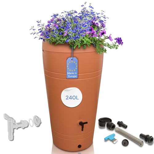 YourCasa Récipient pour Eau de Pluie en Plastique, 230 l, Design Decore - tonneau/réservoir d'eau de Pluie - avec Robinet - récupérateur Eau de Pluie - collecteur Eau de Pluie (Terre Cuite)