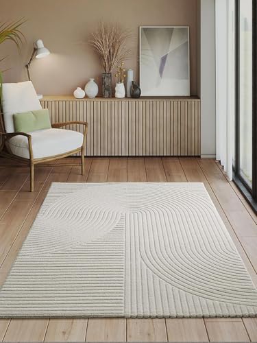 the carpet Everest - Tapis Salon Moderne à Poils Courts avec Effet Haut-Bas, Effet 3D, Haute densité de Poils et agréablement Doux, Design Panglao, crème, 80 x 150 cm