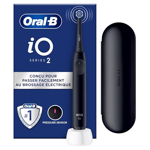 Oral-B iO 2 Brosse A Dents Electrique Noire Pour Adultes, 3 Modes De Nettoyage, Doux Pour Gencives, Brossage Souple, Accessoires, Brossette Oral B De Rechange, Porte-Brossettes, Etui De Voyage