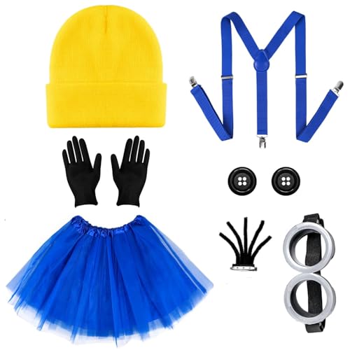 iZoeL Jaune Costume Lunettes Jaune Cosplay Kits Deguisement Halloween Costume Carnaval Halloween Accessoires pour Deguisement Femme Enfant Fille - Lunettes Goggles Tutu Chapeau Jaune Gants Noirs