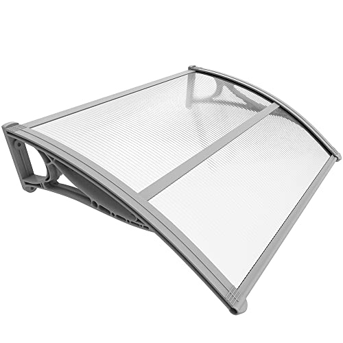 VOUNOT Auvent de Porte d'entrée Toit Marquise en Polycarbonate Porte Résistante Toit Abri Protection Contre La Pluie et UV Gris Transparent 100cm*80cm