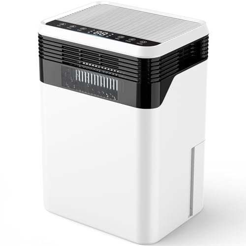 CONOPUPlus Deshumidificateur d air 3L, Technologie à 4 Semi-conducteurs, 1700ml/Jour, Affichage de l’Humidité en Temps Réel, Dégivrage Automatique, Minuterie, 33dB Déshumidificateur pour Maison 30㎡