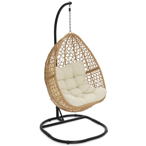 IDMarket - Fauteuil Lune Suspendu ajouré Effet rotin avec Coussin écru
