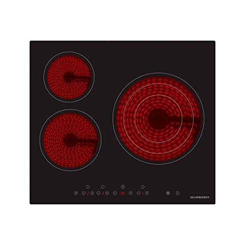 SCHNEIDER Plaque vitrocéramique, 3 zones de cuisson, 60 cm, 5700 W, contrôle tactile, minuteur, noir SCCH603TSE1