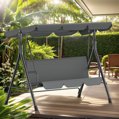 Balancelle de jardin 3 places avec toit pare-soleil réglable, coussin d'assise et structure en acier, 175 x 110 x 152 cm, banc à bascule pour jardin et terrasse, charge maximale 200 kg, convient pour