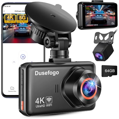 Dusefogo Dashcam Voiture Avant Arrière, 4K + 2K WiFi avec App Dash Camera Voiture, 3" Caméra Embarquée pour Voiture avec G-Capteur, Vision Nocturne, Enregistrement en Boucle, Carte SD 64G
