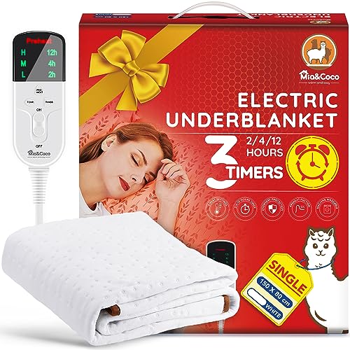 Mia&Coco Couverture Chauffante Électrique, sous-Couverture Chauffante avec Minuteries De 12 Heures Et 3 Réglages De Chaleur, Affichage LED, Machine Lavable (150 X 80 cm)