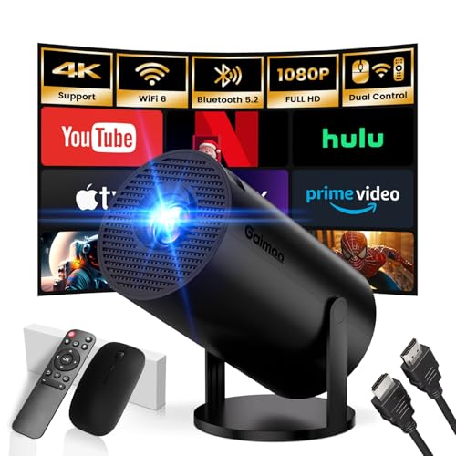 [App intégrée] Vidéoprojecteur 2025 Rétroprojecteur Portable Mini Projecteur Dual Contrôle avec Souris Android TV WiFi 6 BT5.2 180° Rotation HDMI/TV Stick/USB/PS5, avec HDMI et Souris, Noir