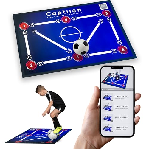 CAPTIION Tapis d'entraînement football - 80 X 120 cm - tapis de foot entrainement connecté avec vidéos, tapis entraînement football maison - Idéal pour un cadeau foot garcon 10 ans