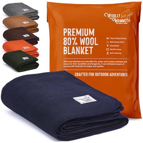 Woolly Mammoth Woolen Company Explorer Collection Couverture en laine 66" x 90" bleu marine