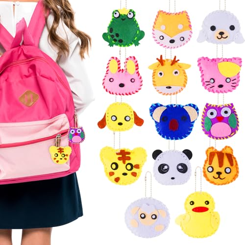 14PCS Kit de Couture Enfant,Feutre Couture Arts et Artisanat pour Enfants,Pack de Couture Animaux en Peluche Mignon,Jouets à Coudre DIY avec Aiguilles en Plastique pour Débutant Apprendre à Broder