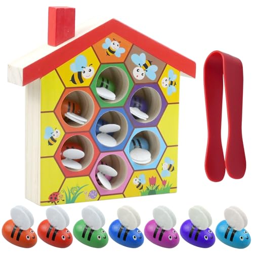 suaywo Jouet Montessori à partir de 3 Ans Apprendre Les Couleurs avec Le Jeu de Jouets en Bois Montessori Jeu de Jouets en Bois avec Pince à épiler Montessori Jouet de Motricité