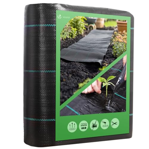 VOUNOT® Toile de Paillage Contre Les Mauvais Herbes 10 M x 2 M en Fibres de Polypropylène Tissées Anti-UV 100 g/m2 Résistant Aux Déchirures avec Haute Stabilisation Bâche de Paillage Noir