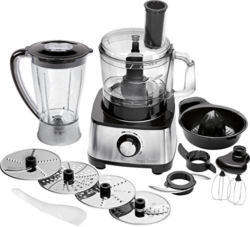 ProfiCook PC-KM 1063 Robot de cuisine compact avec boîtier en acier inoxydable, couper, pétrir, mixer, presse-agrumes, 1.2L, ouverture de remplissage, avec fonction turbo et 11 accessoires, 1200W