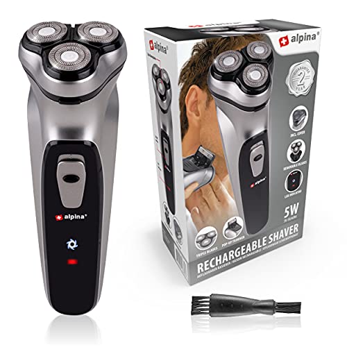 Alpina Rasoir Homme - Batterie USB - 3 Têtes de Rasage Flottantes - Tondeuse Pop-Up - Avec Brosse de Nettoyage et Capuchon de Protection - Câble USB