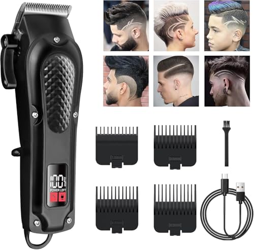 Tondeuse Cheveux Hommes, Tondeuse Barbe Homme Professionel, Rasoir Electriques Hommes Écran LED, Sans Fil Tondeuse Precision Rechargeable, Silencieuse pour les Enfant et la Famille