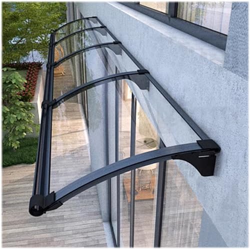Auvent de Porte Aluminium,Marquise de Porte d’Entrée en Polycarbonate Transparent,Auvent Marquise d'Entrée de Bloc UV de 99,99%,Terrasse Toit Abri Banne Protection (80x160cm/32 x63)