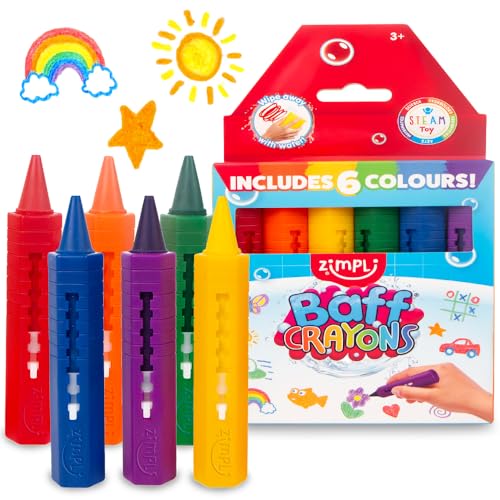 Zimpli Kids 6 Grands Crayons de Bain, Jouets de Bain lavables et colorés pour Enfants, Jouets créatifs pour la Douche, Cadeaux pour Enfants, Cadeaux d'art et d'artisanat pour garçons et Filles