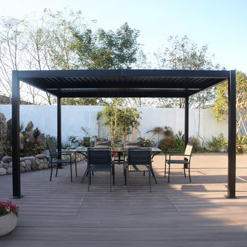 CONCEPT USINE | Pergola Bioclimatique Aluminium Hydra 4x3m Gris Anthracite | Lames Orientables | 12m² | Étanche et Modulable | Toit Ajustable par Manivelle | Structure Résistante Jardin Terrasse