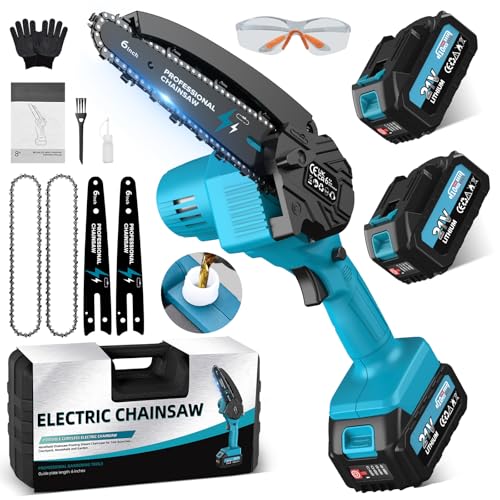 Mini Tronconneuse a Batterie, Tronconneuse Electrique Sans Fil de 6 Pouces 8000mAh avec Graisseur Automatique, Elagueuse Batterie pour l'élagage le Jardin Projets DIY