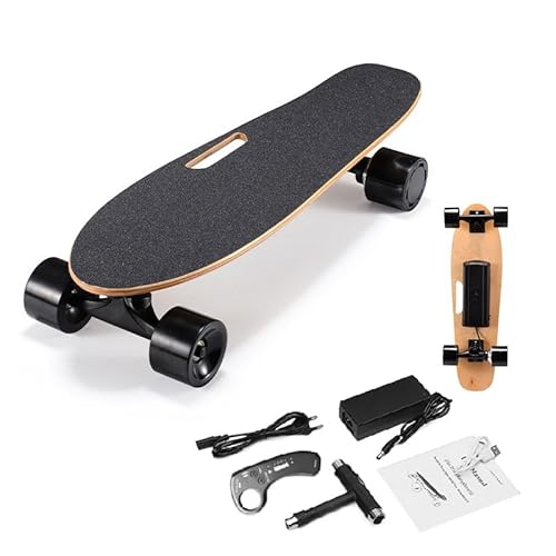 WEIMILOR Skateboard éLectrique, Longboard éLectrique 350 W avec Télécommande, Vitesse Maximale De 22 Km, Autonomie De 8 Km, 3 Vitesses Réglables, Charge Maximale De 80 Kg, pour Adultes