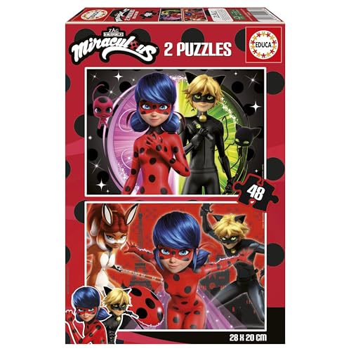Educa - Miraculous Ladybug | Ensemble de 2 Puzzles pour Enfants avec 48 pièces. Mesure: 28 x 20 cm. Recommandé de 4 Ans (19968)