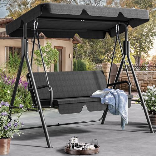 YITAHOME Balancelle de Jardin 3 Places, 170 x 110 x 153 cm, avec Auvent Réglable et Coussin Amovible, Charge 270 kg, Balancelle pour Terrasse, Piscine, Porche