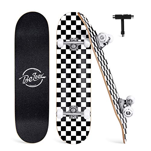 BELEEV Skateboard 31x8 pour Débutants, Enfants, Adolescents et Adulte, Complet Pro Cruiser Skateboard pour Fille Garcon, Érable Canadien 7 Couches, Double Plateau Concave avec Outil en T