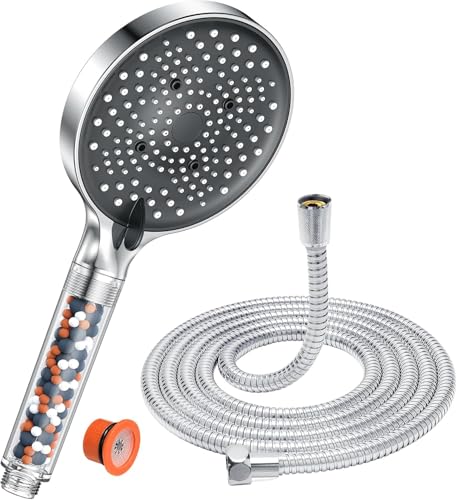 Pommeau de Duche avec tuyau 1,6M, YEAUPE PRO Pommeau de Douche Economie Deau, Pommeau de Douche Anti calcaire Grand (⌀130mm), Pommeau de Douche Haute Pression avec 6 types de jets, Chrome