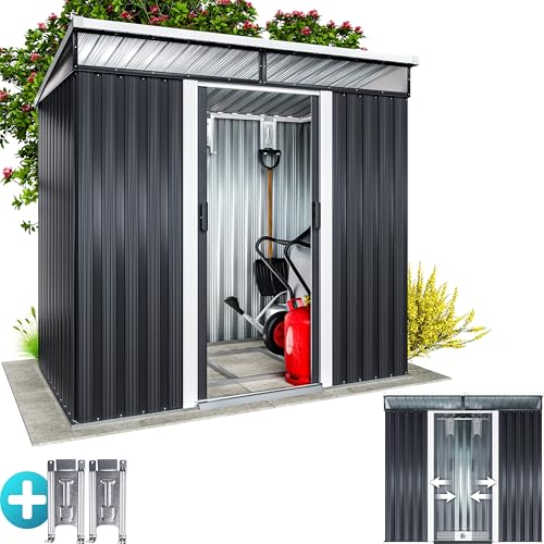GARDEBRUK® Abri de Jardin L 3,4m³ Fondation Incluse 196x122x180cm 2 fenêtres Anthracite cabane de Jardin cabanon abri Outils Jardinage