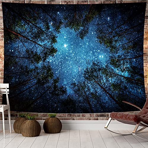 HALFLEMART Forêt étoilée mystérieuse tapisserie tenture murale psychédélique tapisserie Forêt arbre Impression de motifs plage couverture pour chambre salon dortoir décoration murale 230x180 cm