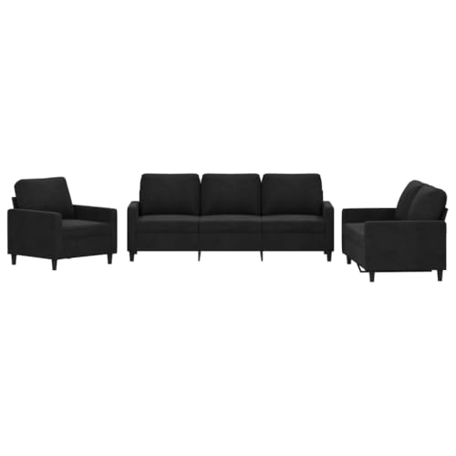 vidaXL Ensemble de Canapés avec Coussins 3 pcs, Canapés avec Accoudoirs Rembourrés, Ensemble de Meubles Salle de Séjour, Moderne, Noir Velours
