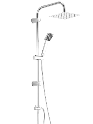 KingSaid Colonne De Douche Chromée 8" Avec Pommeau De Pluie, Structure En Laiton, Barre De Colonne De Douche Thermostatique 93,5 cm, Réglable Et Facile à Installer