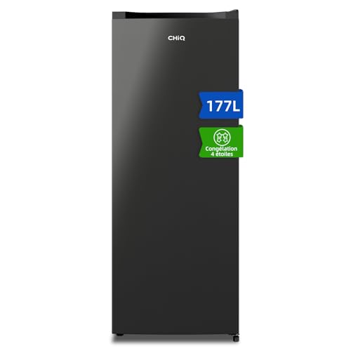 CHiQ Congélateur armoire CSD208D4E – 177L, Congélation 4 étoiles, Ultra silencieux (39 dB), Design en acier noir, Pieds réglables, Porte réversible 540 x 550 x 1440 mm