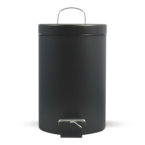 MSV Poubelle à cosmétiques Acier Inoxydable Noir Mat uni avec Récipient intérieur Amovible Salle de Bains Poubelle à pédale Boîte à ordures – 3 et 5 litres