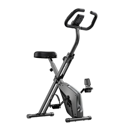 Vélo D’Appartement Pliable, Velo d Appartement avec Moniteur LCD et Mesure du Pouls Manuel, Vélo D'exercice Magnétique de Niveau 8 Avec Siège Confortable, Peu Encombrant