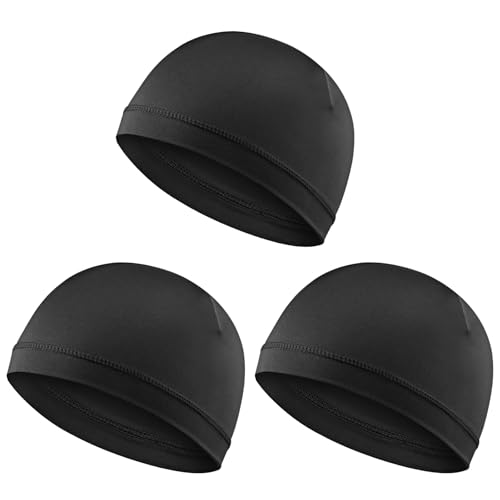 Ptwola Lot de 3 bonnets classiques pour homme et femme - Doux et confortables - Unisexe - Élastique - Fin - Protection à séchage rapide - Doublure de casque pour toutes les saisons, Noir