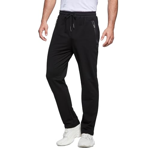 ZOXOZ Jogging Homme Survetement Pantalons de Sport Homme Sportswear Running Jogger Coton Training Bas Jogging Slim Fit Taille éLastiquéE Pant avec Poches Zippées Noir L