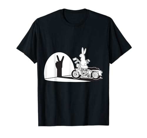Salut Motard Humour Ombre Chinoise Lapin Main Moto Vintage T-Shirt