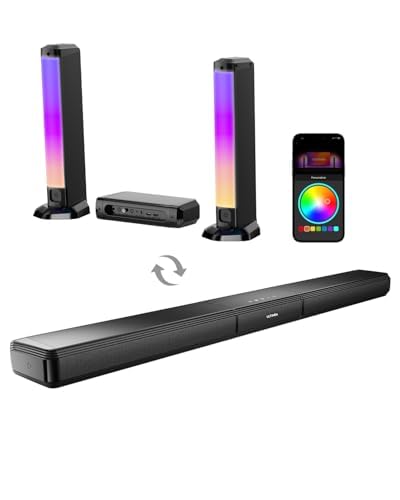 ULTIMEA 5.0ch Barre de Son TV, Barre de Son PC avec RVB pour Home Cinema, Soundbar Amovible avec App Contrôle, Barre de Son Bluetooth 5.3, HDMI-Arc/Opt/AUX, Support Mural, Apollo S70