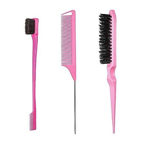 Peigne de Cheveux, 3 Pièces Set Brosse à Taquiner, Peigne à Double Tranchant, Peignes de Coiffure, Peigne à Queue de Rat, pour Accueil, Coiffeurs(Rose)