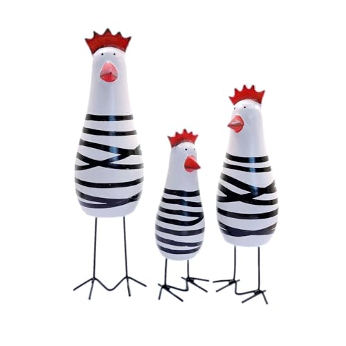 JZK Lot de 3 décorations en bois en forme de poulet, petite figurine de poulet, petite décoration de rebord de fenêtre de cuisine, sculpture originale pour la maison, décoration de bureau amusante
