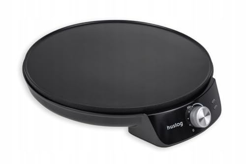 Huslog Crêpière Électrique 1200W, Ø29 cm, Revêtement Antiadhésif, Température Réglable, Bord Relevé, avec Spatule Bois et Répartiteur, Noir - Parfaite pour Crêpes, Pancakes, Tortillas et Tacos