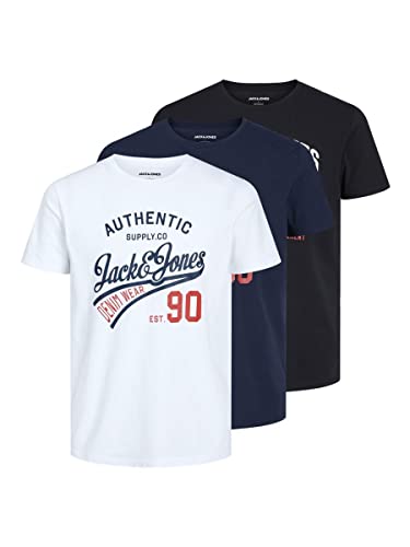Jack & Jones Jjethan Tee SS Crew Neck 3pk MP Noos T-Shirt, Noir/Blanc/Bleu Marine, XL Homme